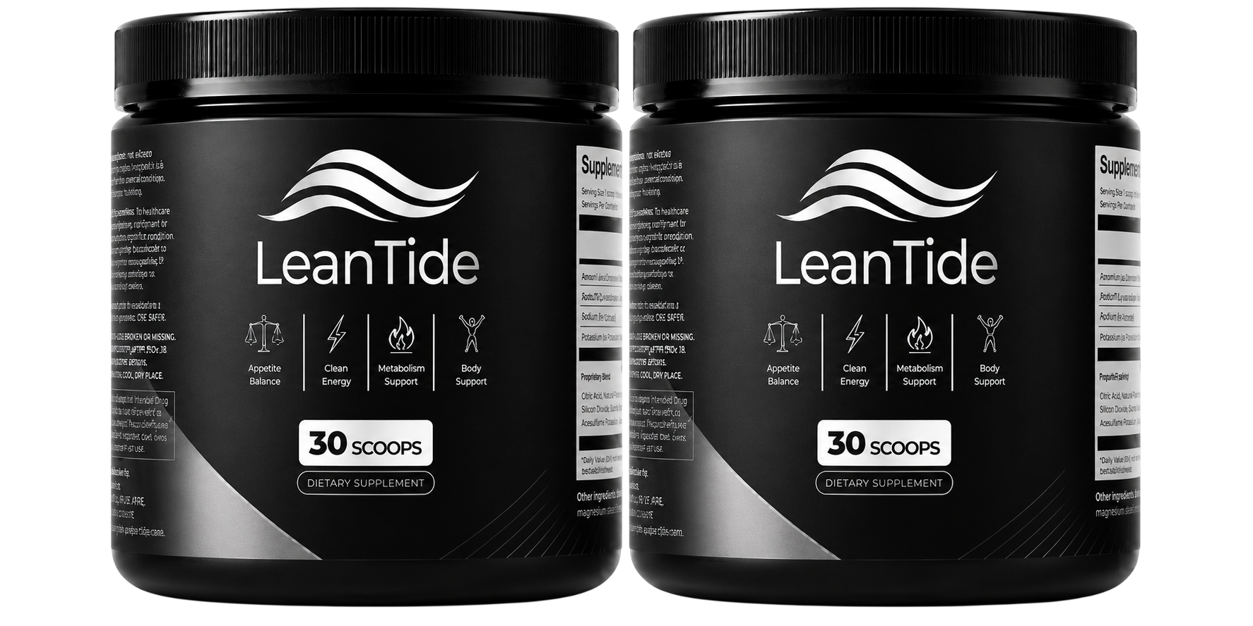 Two jars of LeanTide matcha powder
